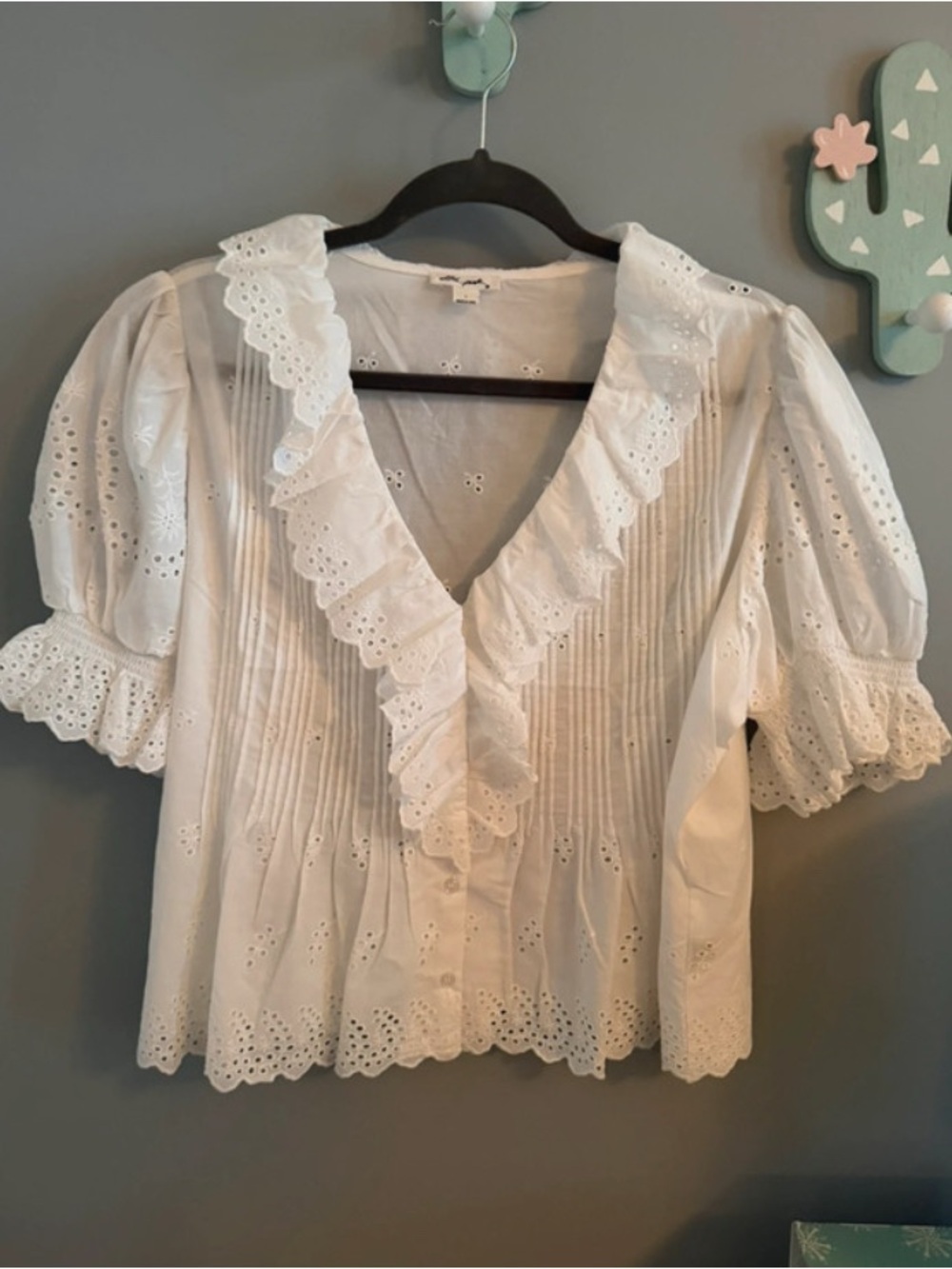 ROMANTIC COTTAGE-CORE LACE BLOUSE WHITE LARGE NEW - Picture 2 of 7